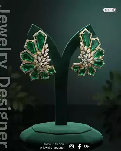 Haute Couture Emerald Cluster Earrings 3D print model Haute Couture Emerald Cluster Earrings 3D print model