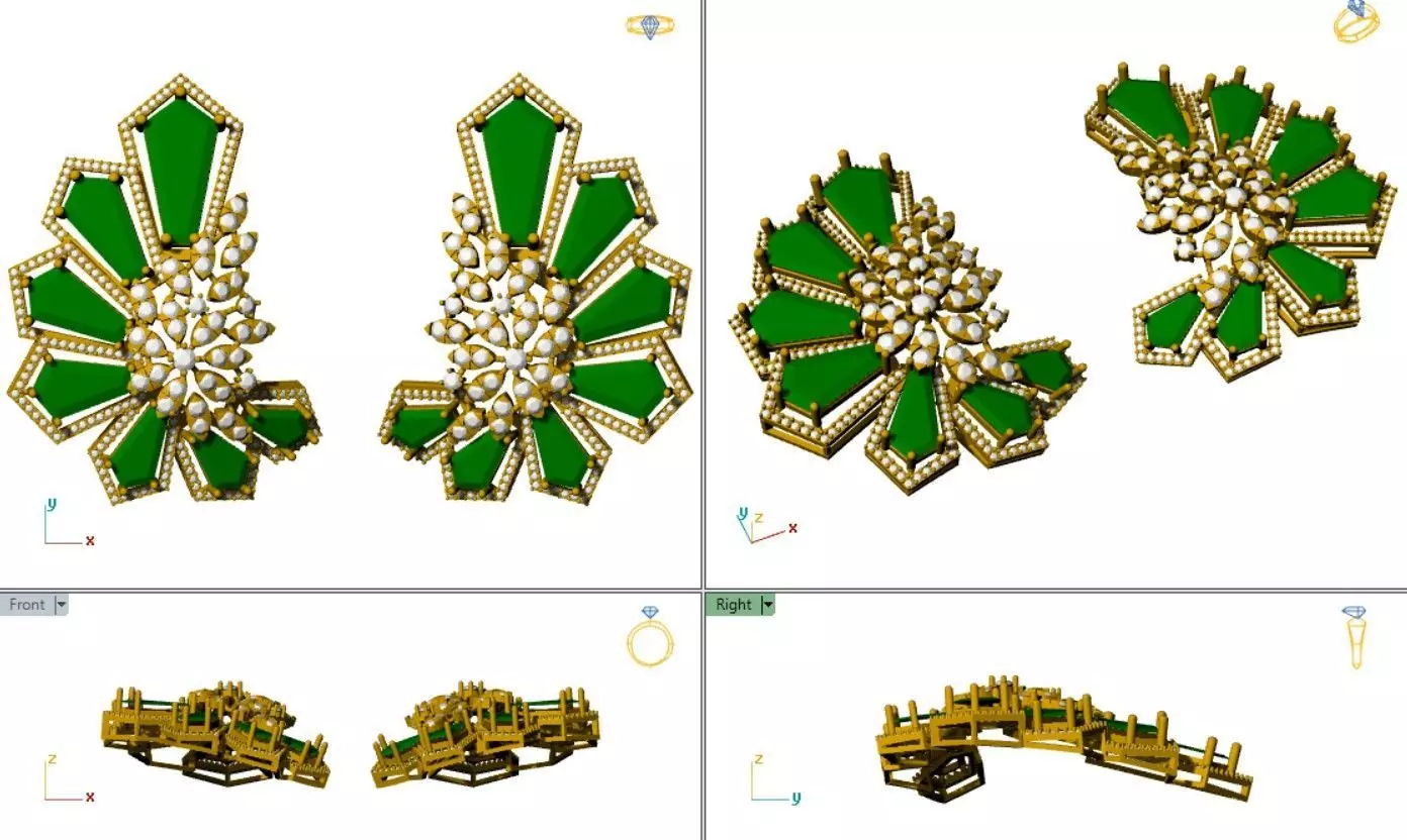 Haute Couture Emerald Cluster Earrings 3D print model_3