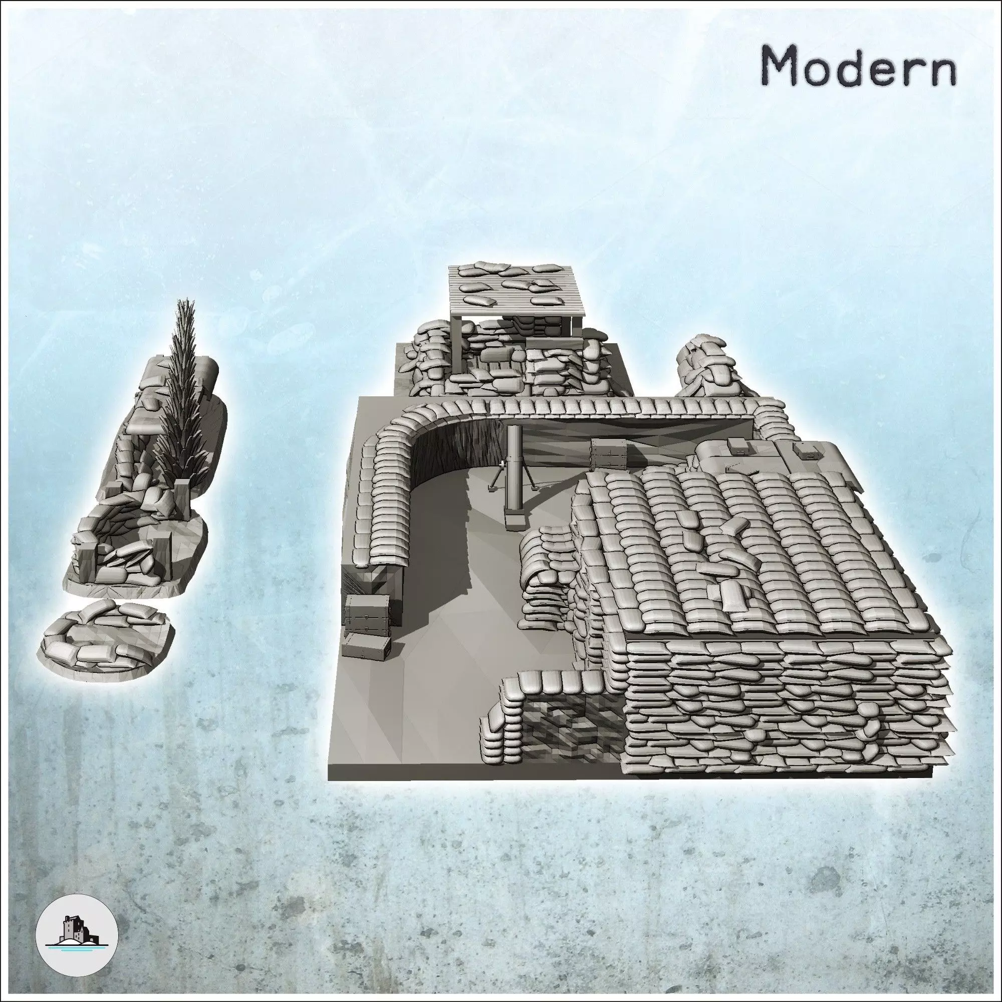 Fortified infantry positions with sandbags bunker and mortar 3 - 3D print model_4