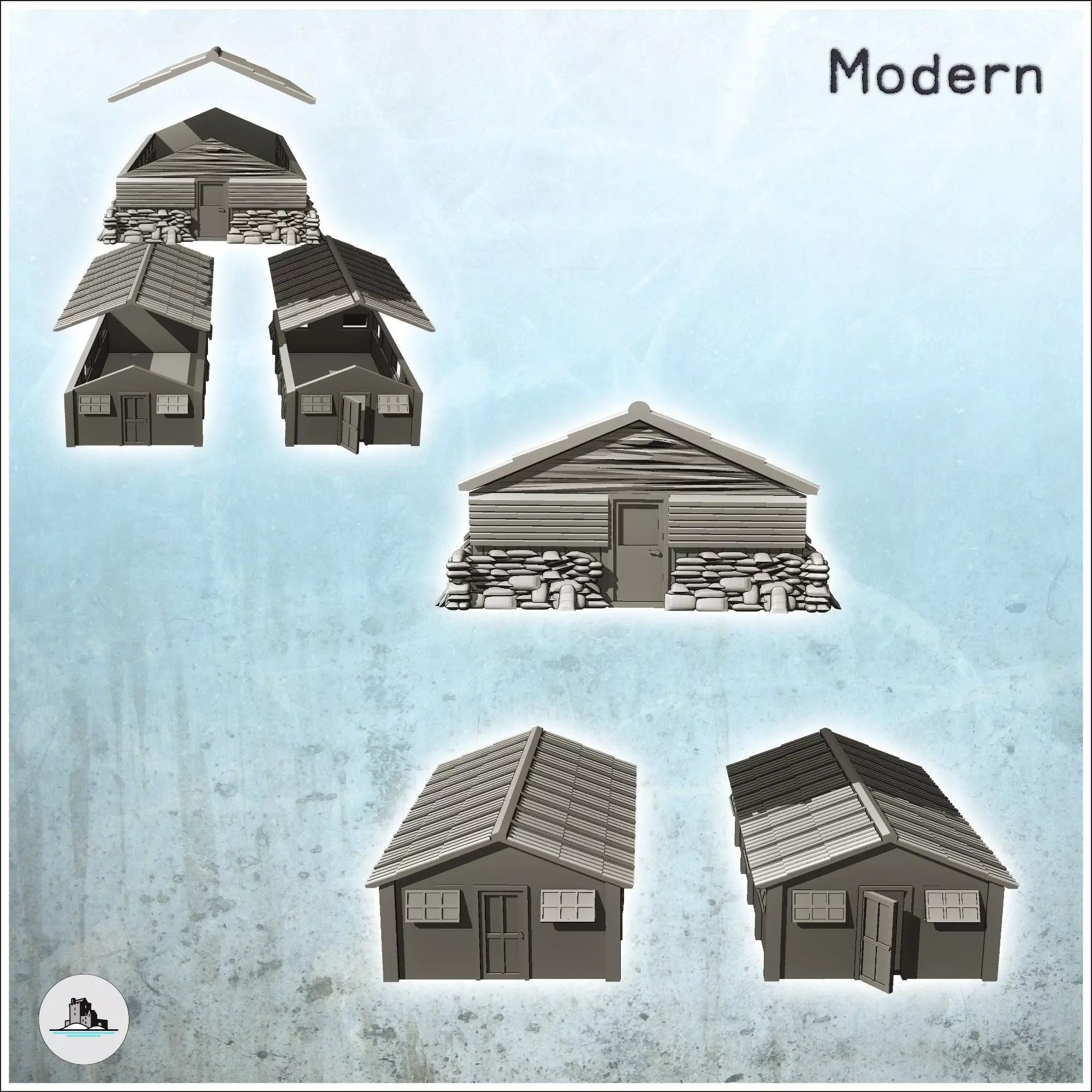 Set of three modern military barracks 1 - Modern WW2 WW1 World W 3D print model_1