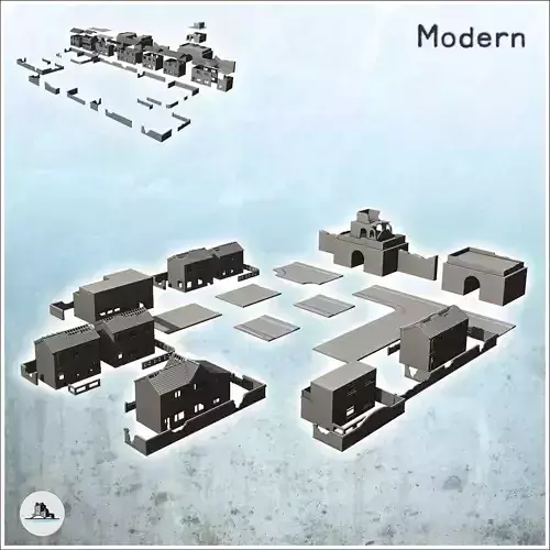 Set of ruined buildings of Hue with temple walls and roads Vietn