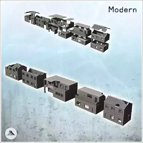 Set of modern ruined buildings with floors 3 - Modern WW2 WW1 Wo