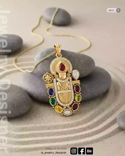 Lord Venkateswara Balaji Pendant with Navaratna Gemstones 3D print model
