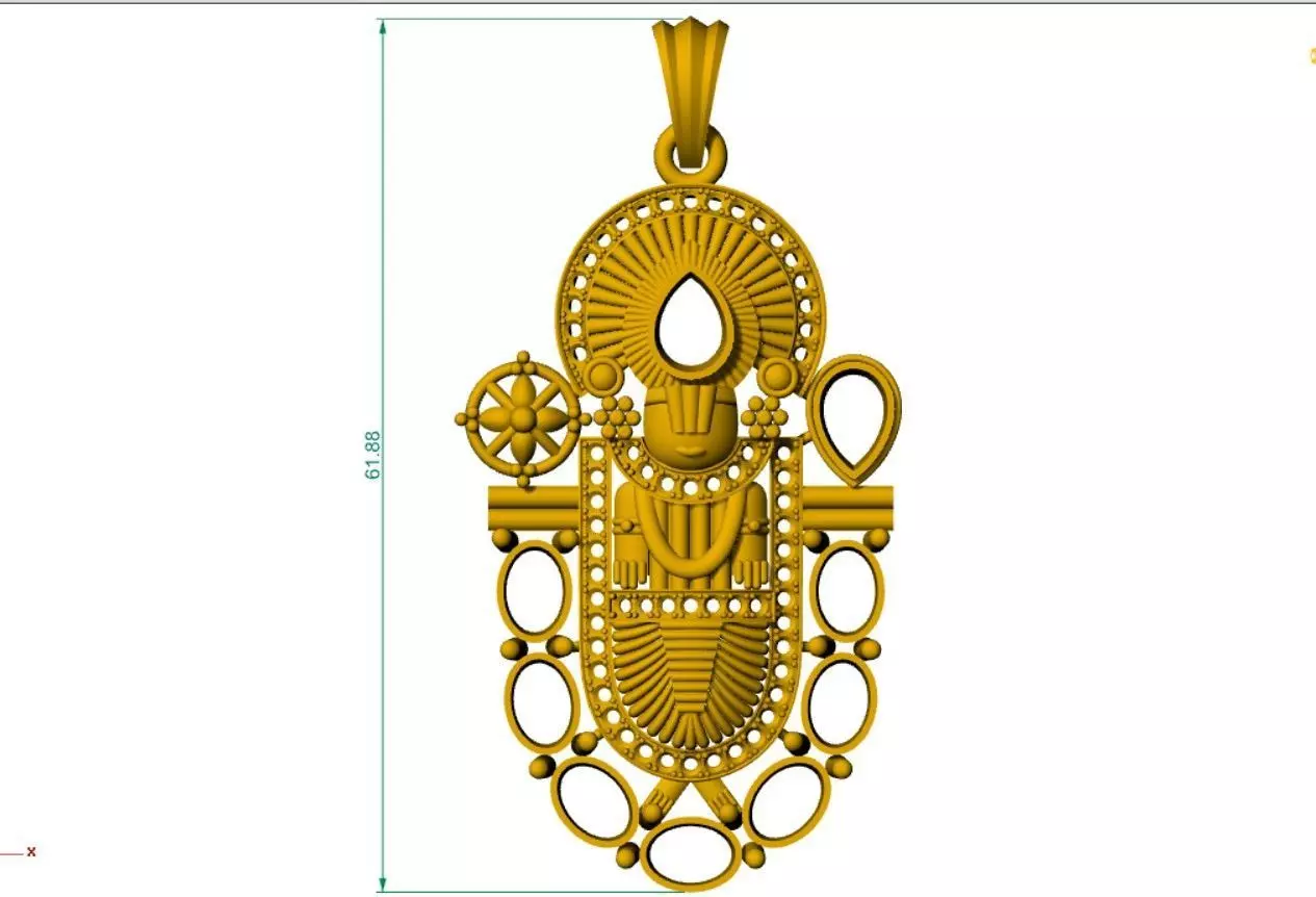 Lord Venkateswara Balaji Pendant with Navaratna Gemstones 3D print model_4