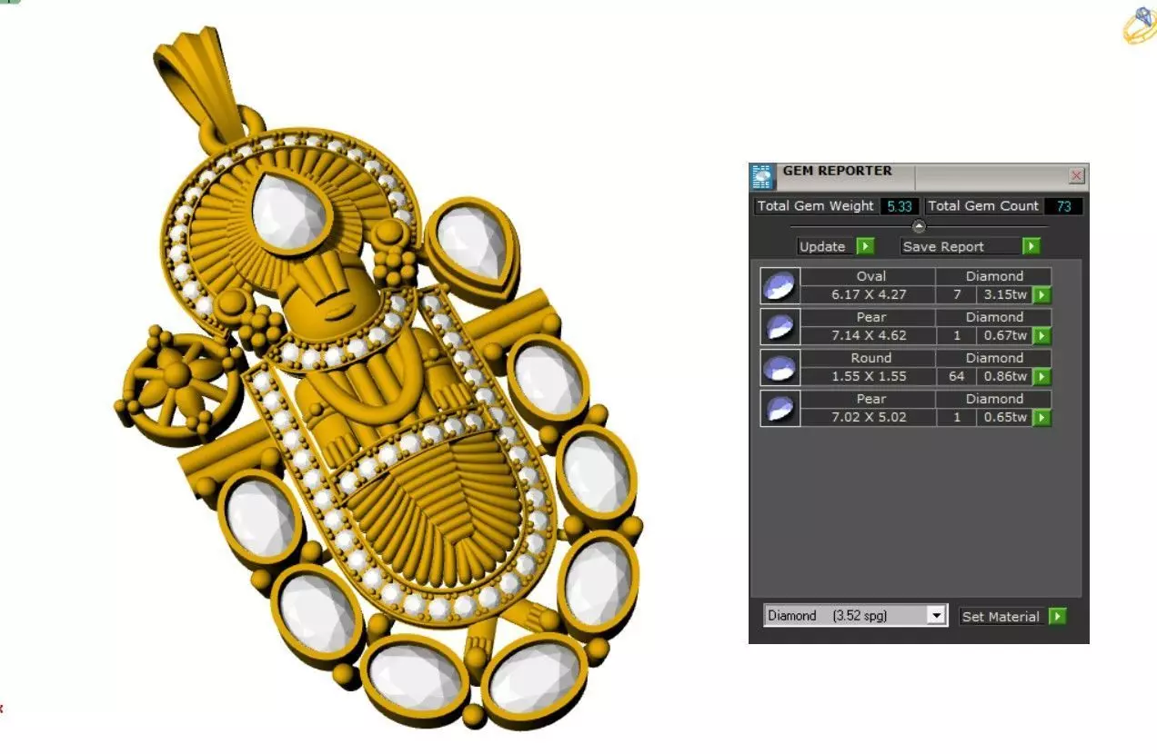 Lord Venkateswara Balaji Pendant with Navaratna Gemstones 3D print model_6