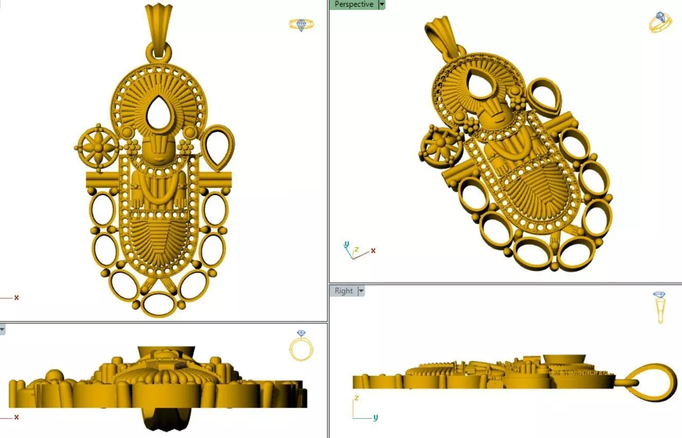 Lord Venkateswara Balaji Pendant with Navaratna Gemstones 3D print model_3