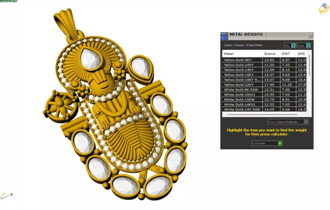 Lord Venkateswara Balaji Pendant with Navaratna Gemstones 3D print model_5