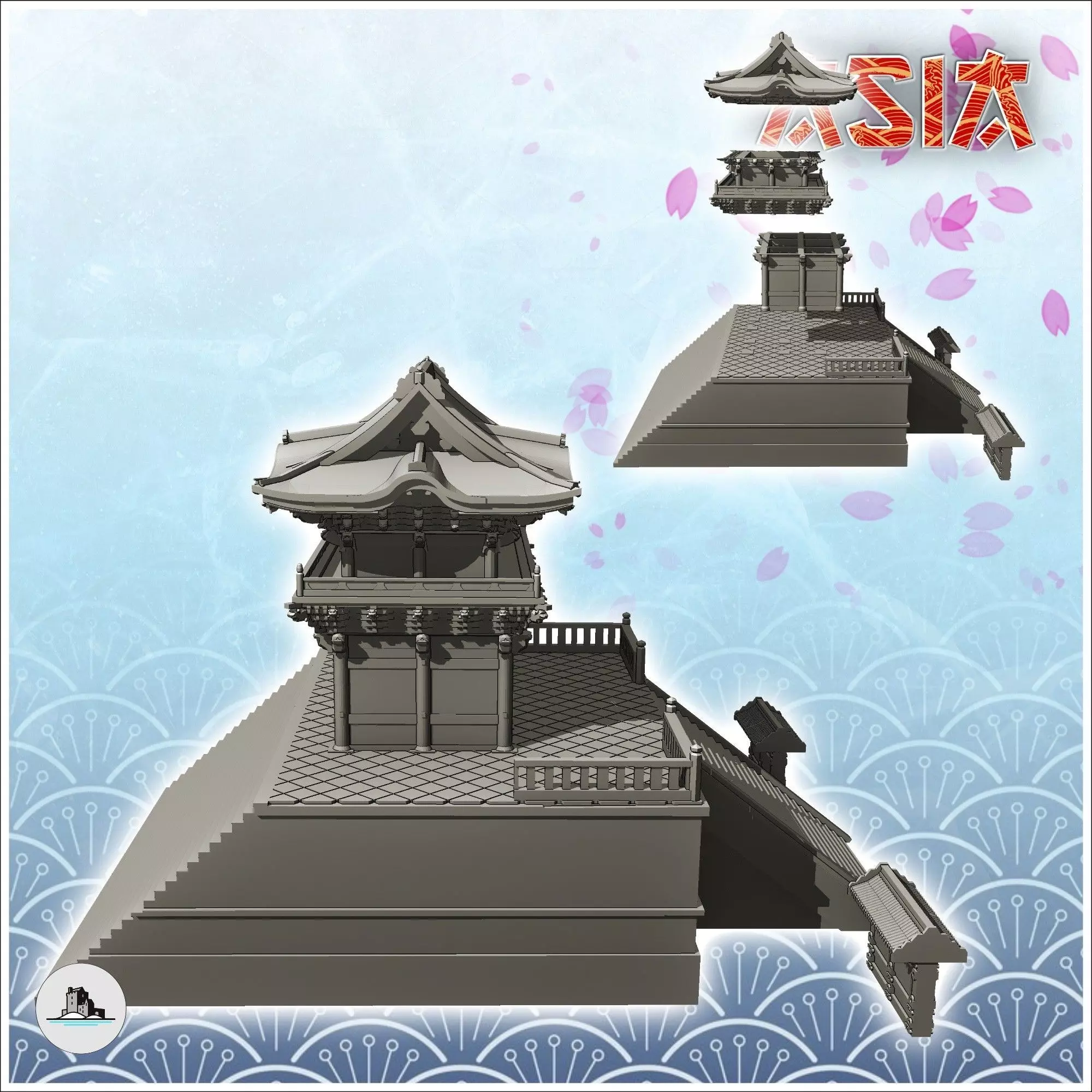 Large Asian temple with access stairs and low walls 12 - Asian A 3D print model_2