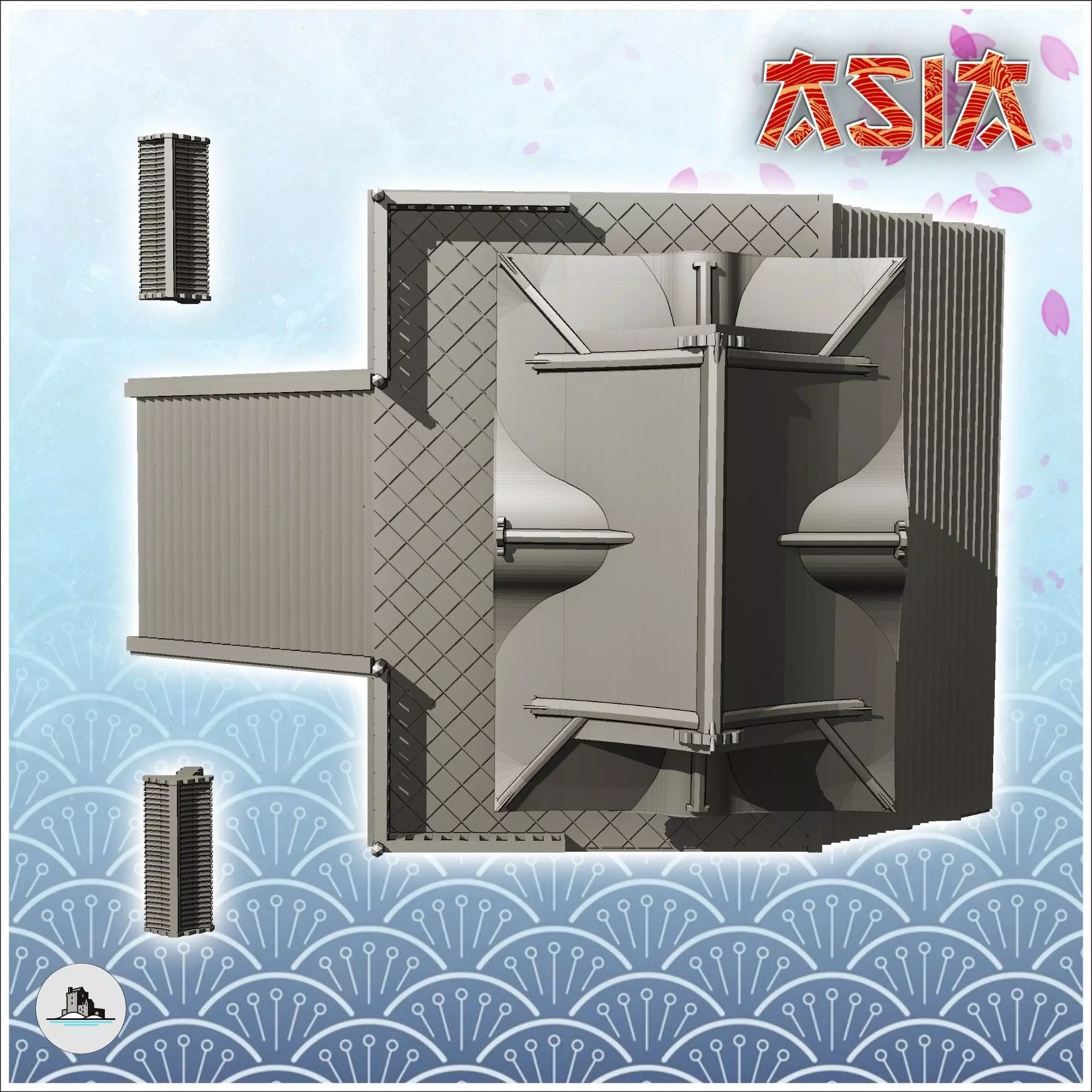 Large Asian temple with access stairs and low walls 12 - Asian A 3D print model_4