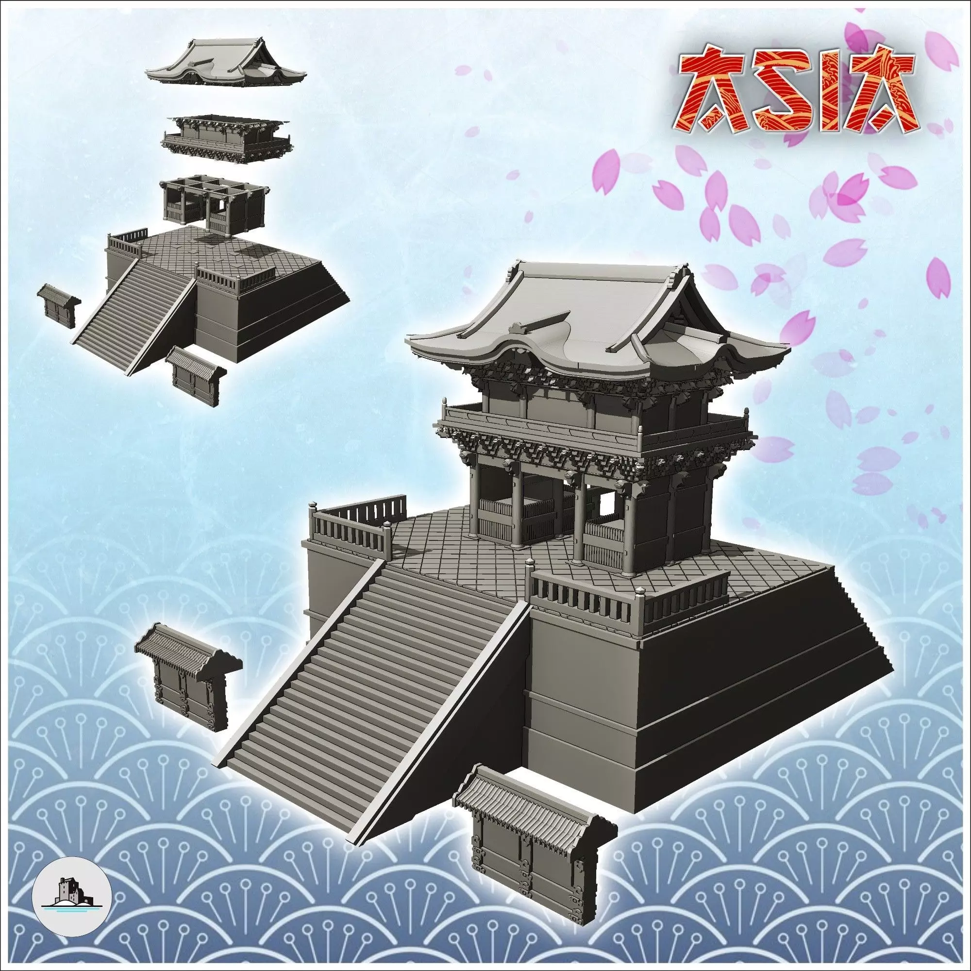 Large Asian temple with access stairs and low walls 12 - Asian A 3D print model_0