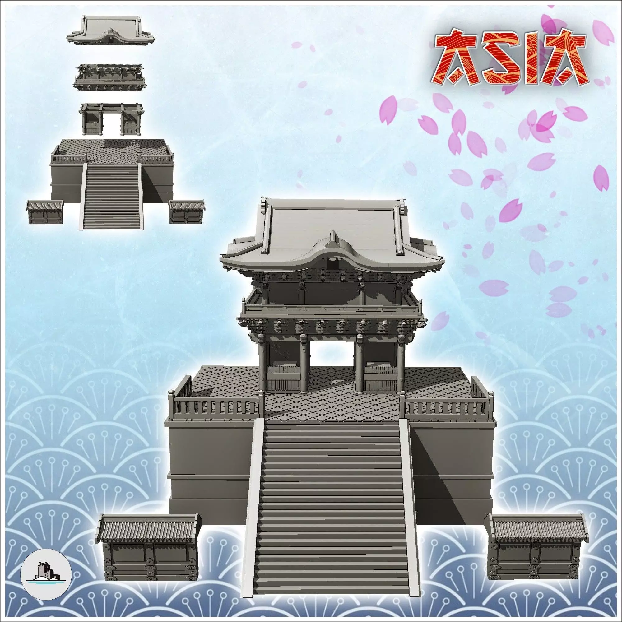 Large Asian temple with access stairs and low walls 12 - Asian A 3D print model_1