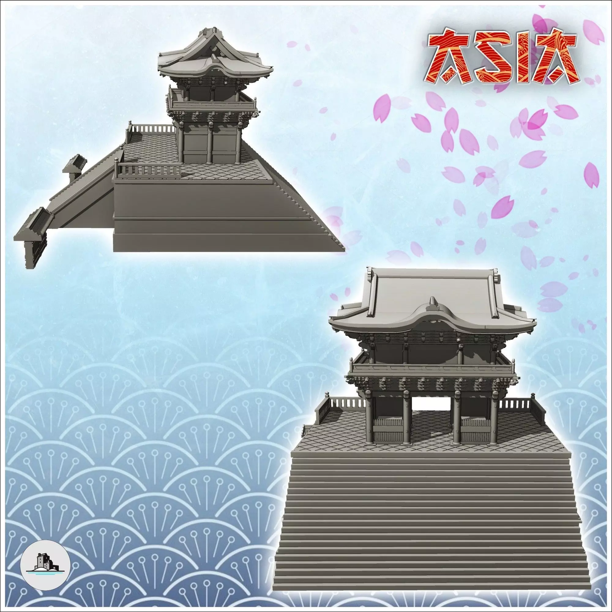 Large Asian temple with access stairs and low walls 12 - Asian A 3D print model_3