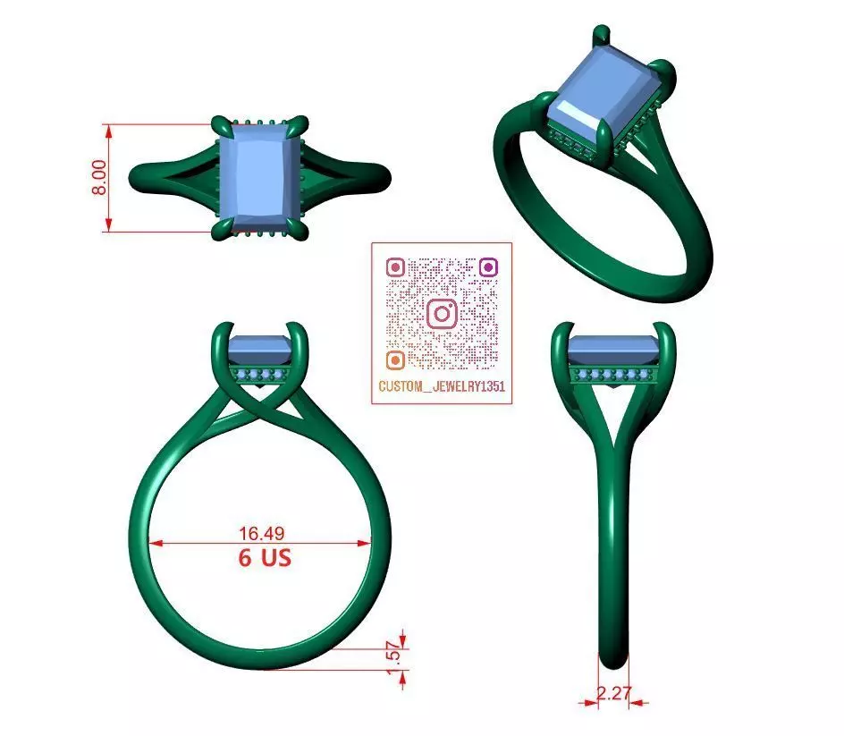Radiant Engagement Ring 3D print model_6