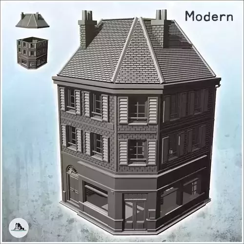 Corner building of a bistro France - Modern WW2 WW1 World War Di