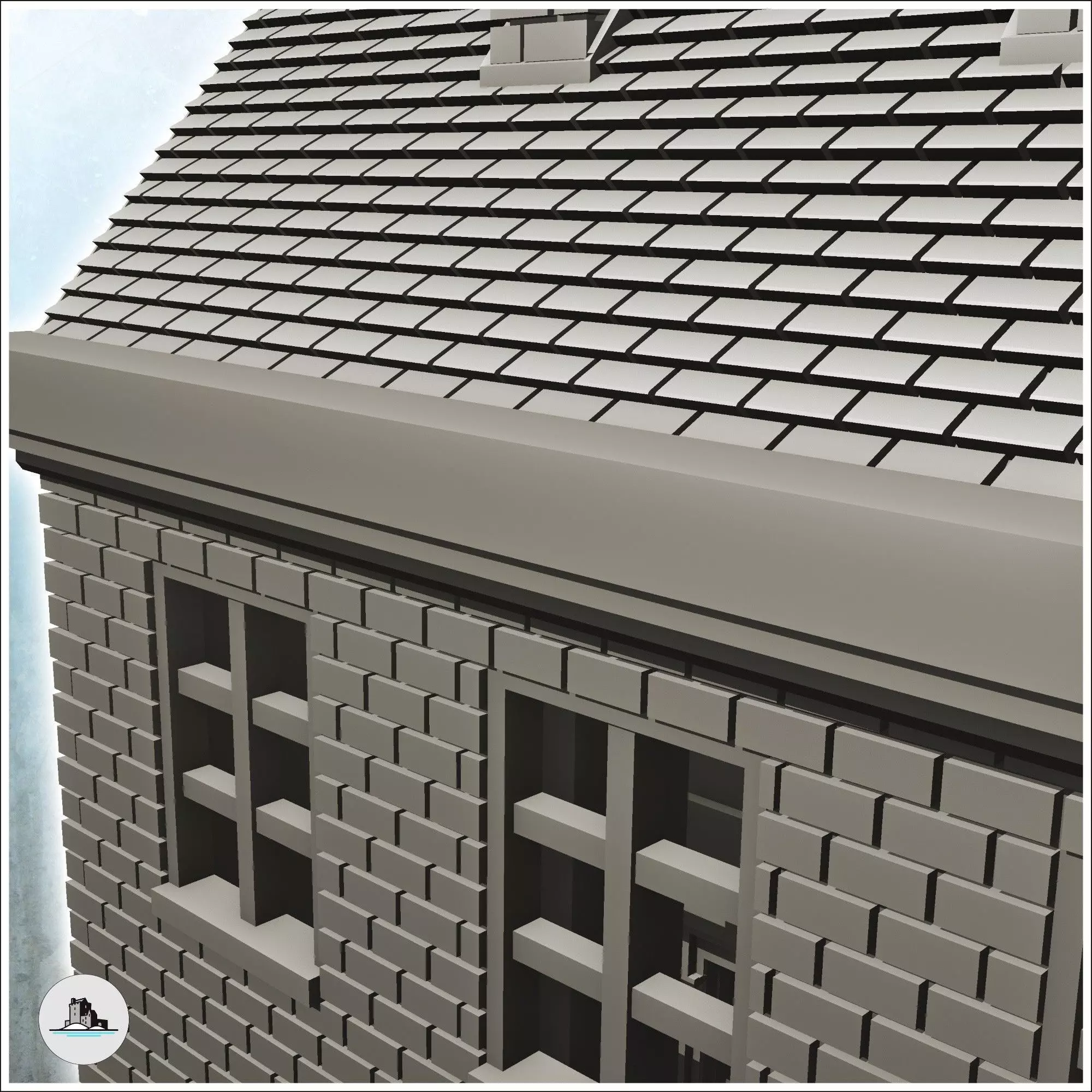 European urban building with store 7 - Modern WW2 WW1 World War  3D print model_4