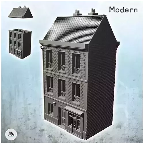 European urban building with store 7 - Modern WW2 WW1 World War 