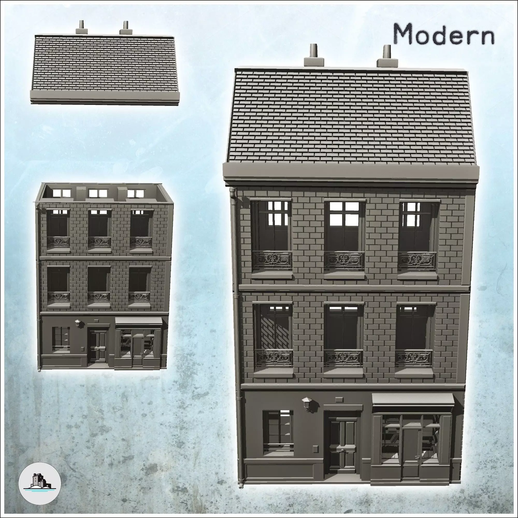European urban building with store 7 - Modern WW2 WW1 World War  3D print model_1