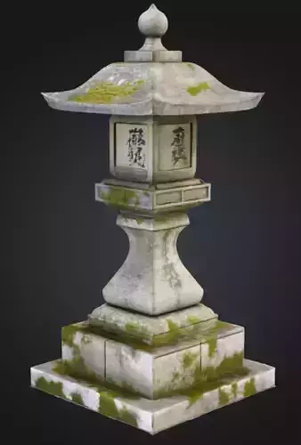 Realistic Japanese Stone Lantern Toro 3D Model