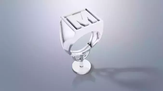 Bold Square Initial M Ring  Printable 3D Model 