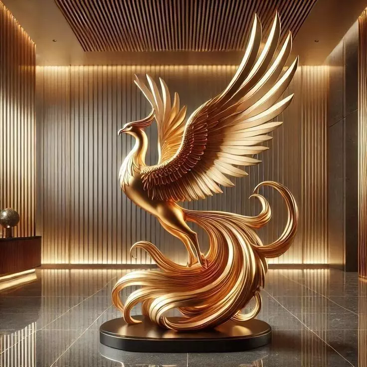 Luxury Golden Phoenix 3D Model Sculptural Wings Modern Interior Low-poly 3D model_0