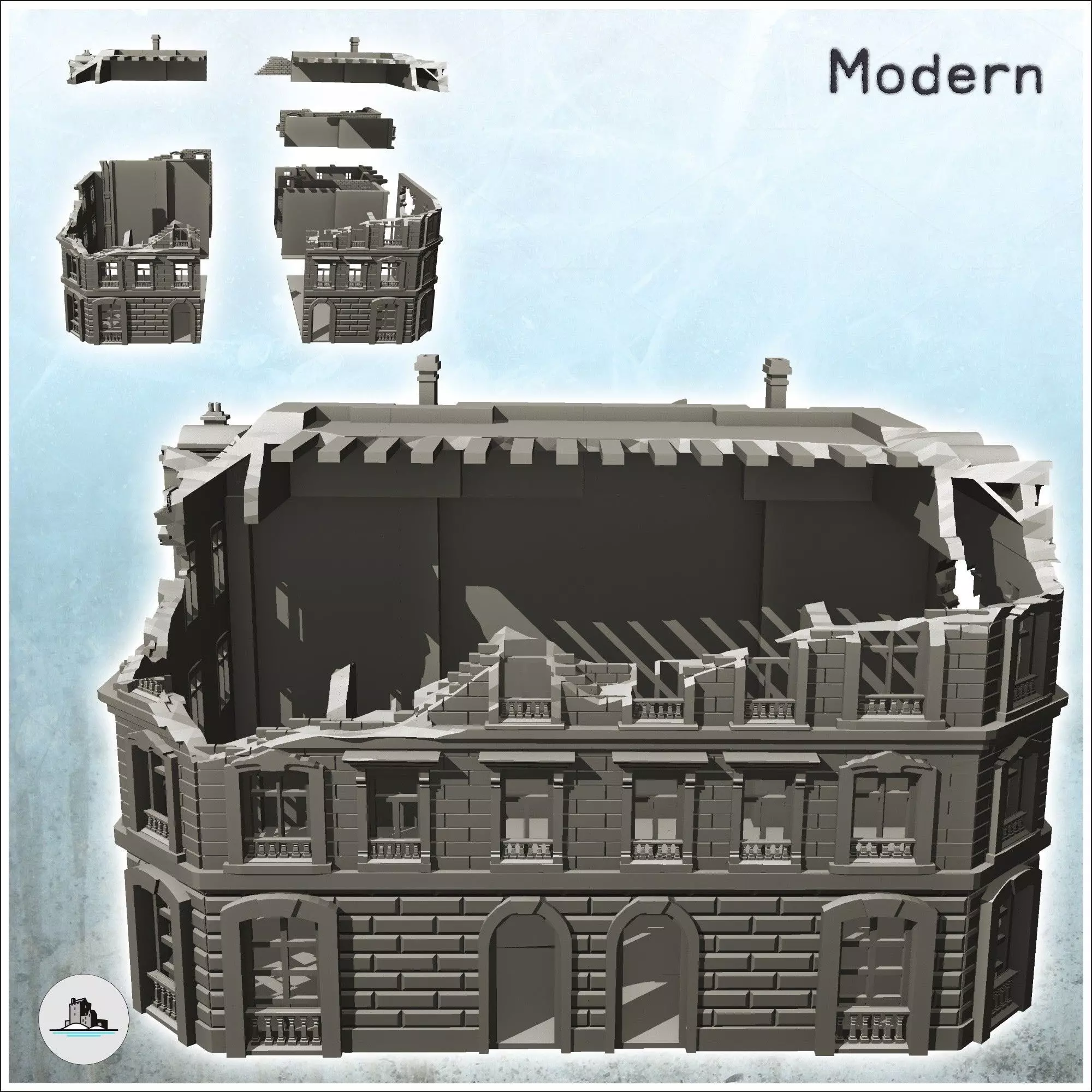 Urban block building with portal ruined version 19 - Modern WW2 3D print model_2