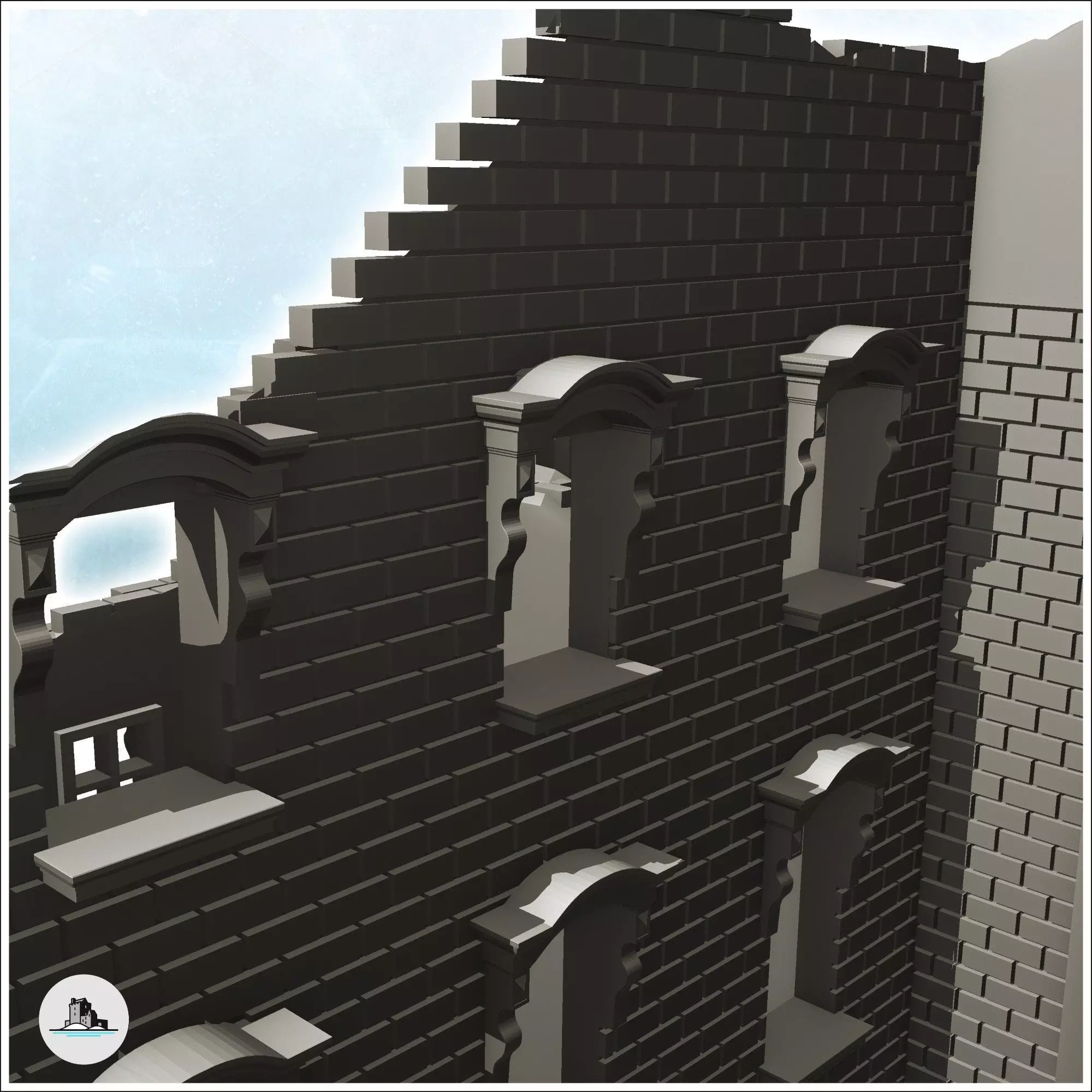 Urban block building with portal ruined version 19 - Modern WW2 3D print model_5