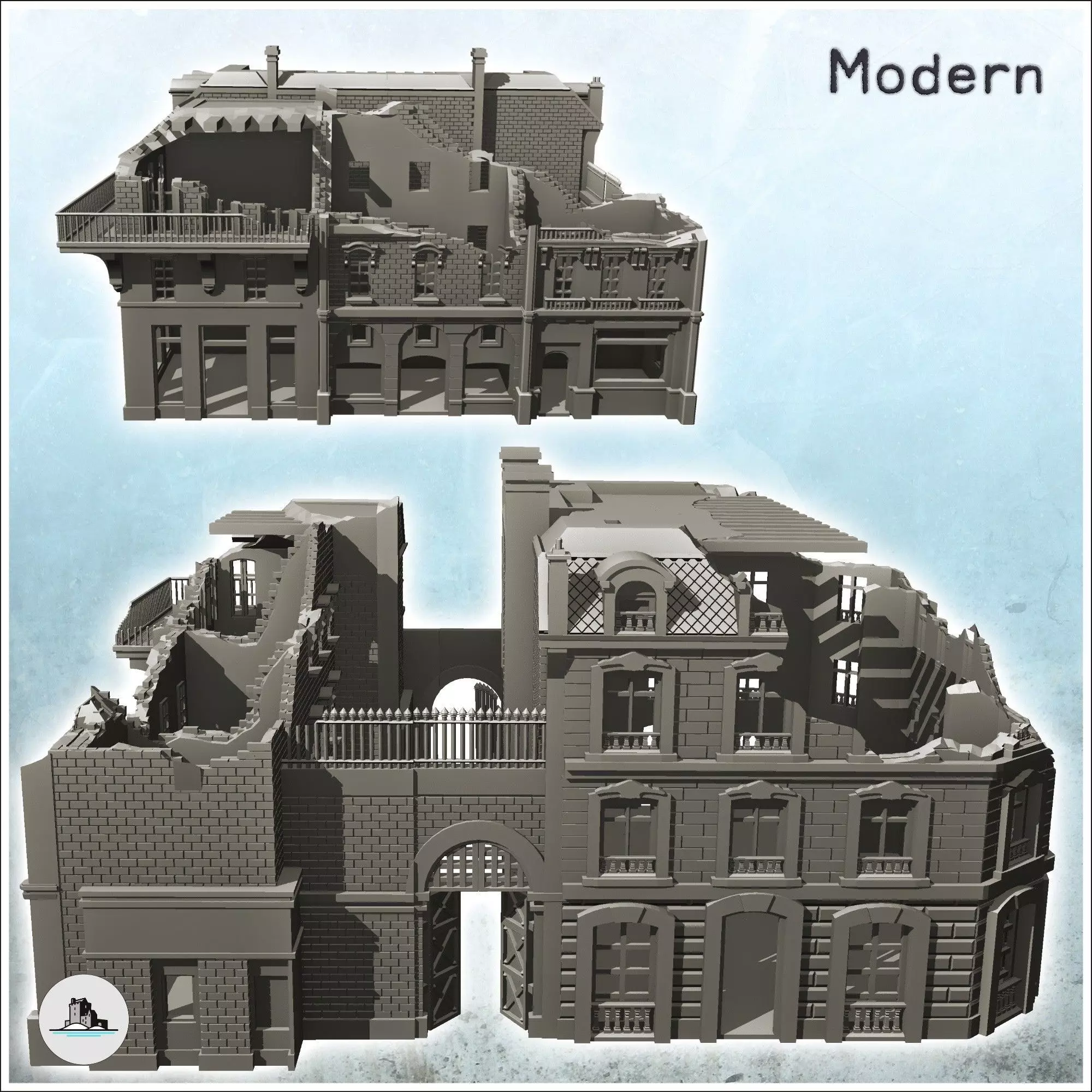 Urban block building with portal ruined version 19 - Modern WW2 3D print model_3