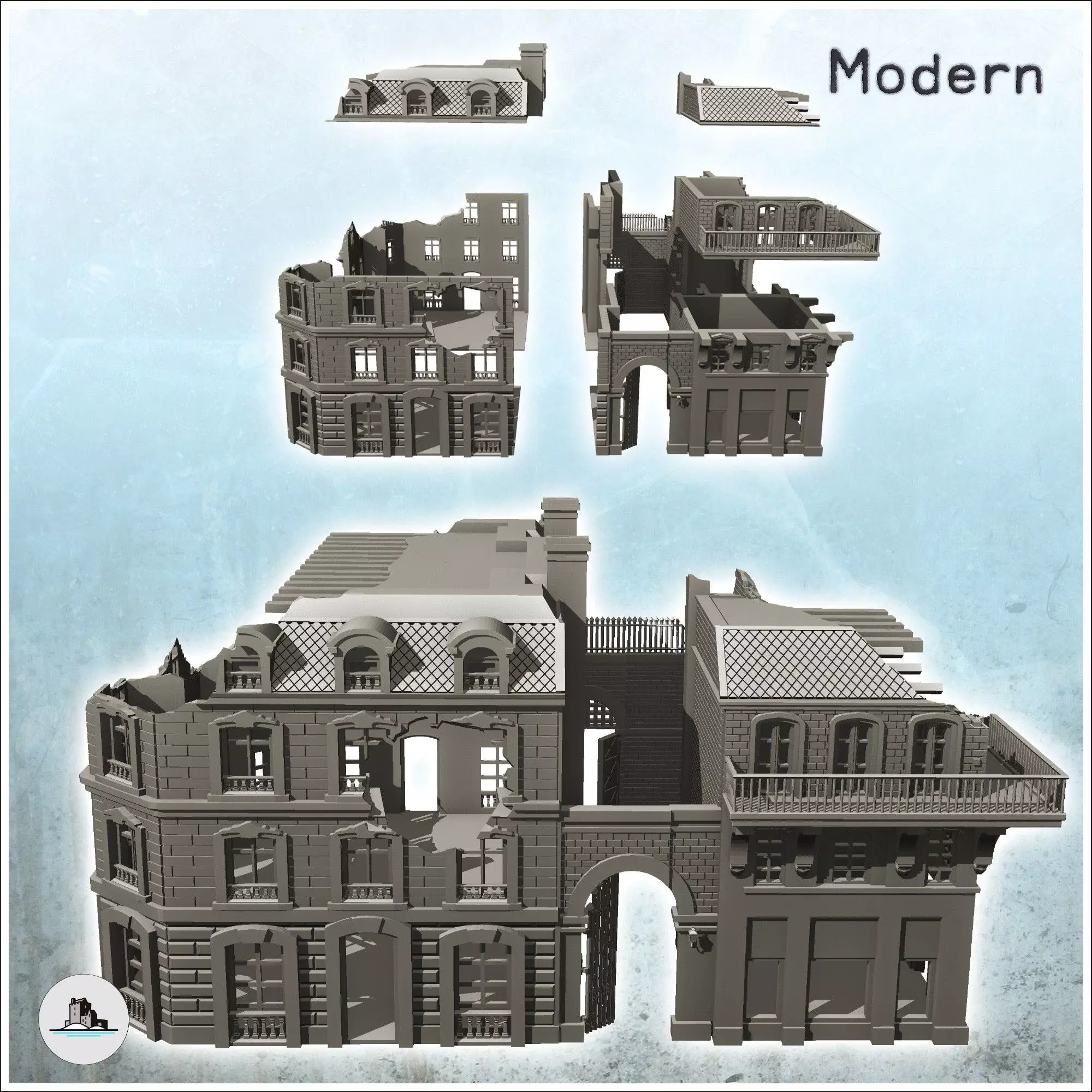 Urban block building with portal ruined version 19 - Modern WW2 3D print model_1