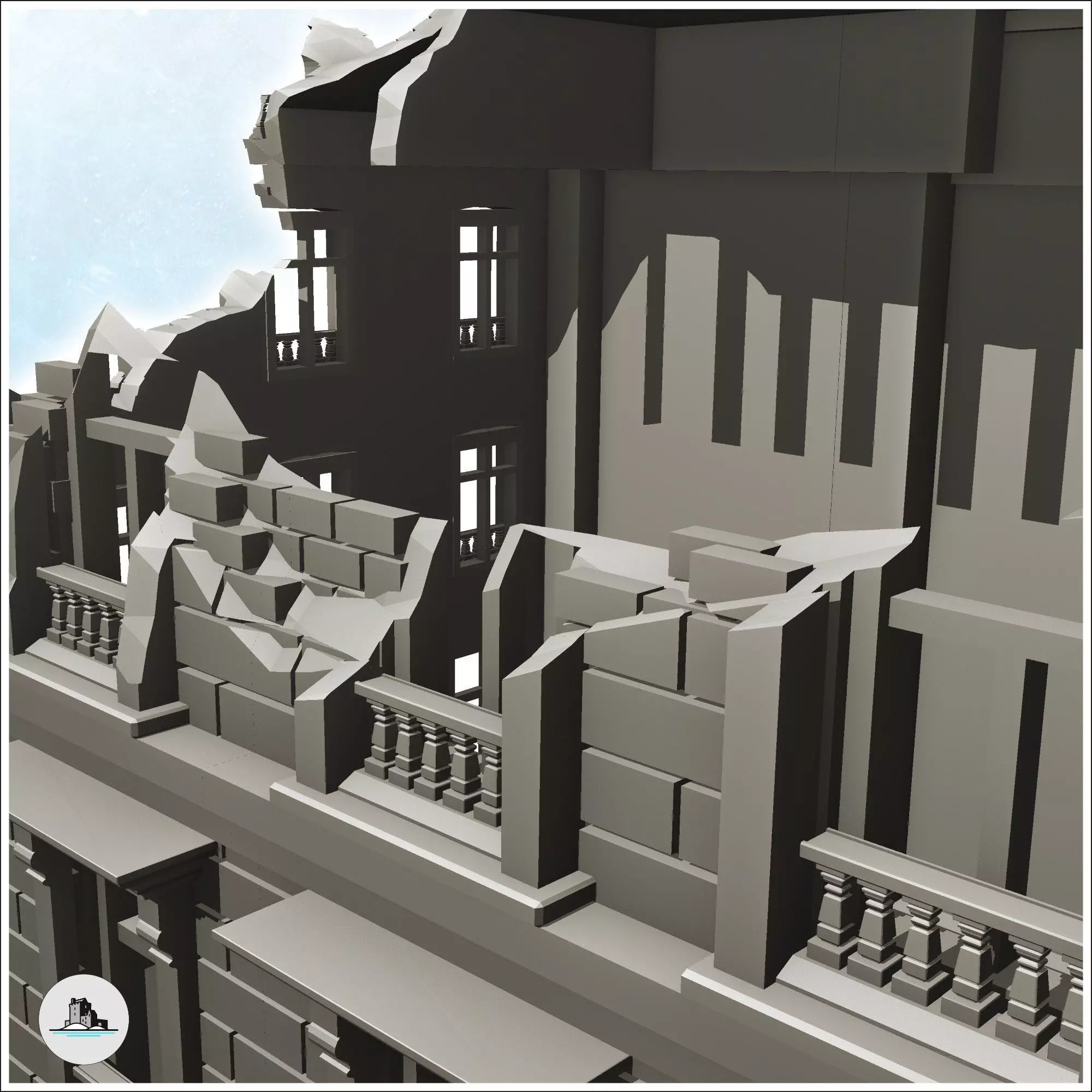 Urban block building with portal ruined version 19 - Modern WW2 3D print model_6
