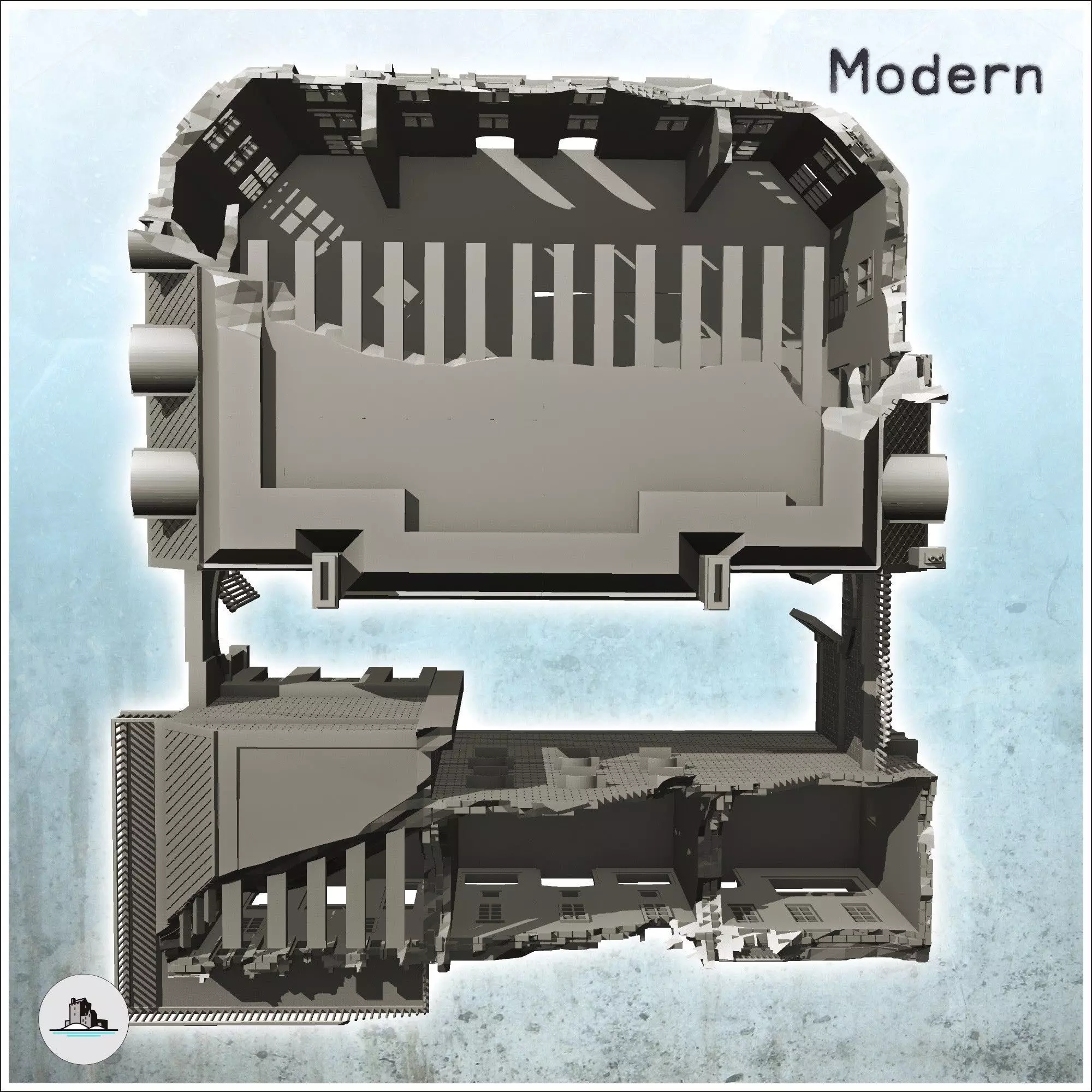 Urban block building with portal ruined version 19 - Modern WW2 3D print model_4