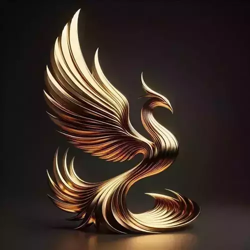 Luxury Golden Phoenix 3D Flowing Wings Glowing Design Low-poly 3D model