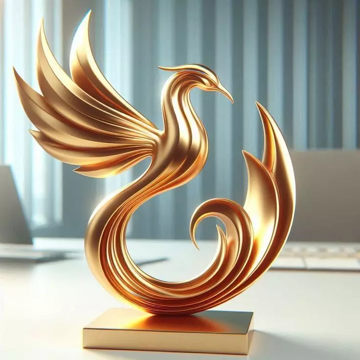 Luxury Golden Phoenix 3D Flowing Wings Sculptural Design Low-poly 3D model_0