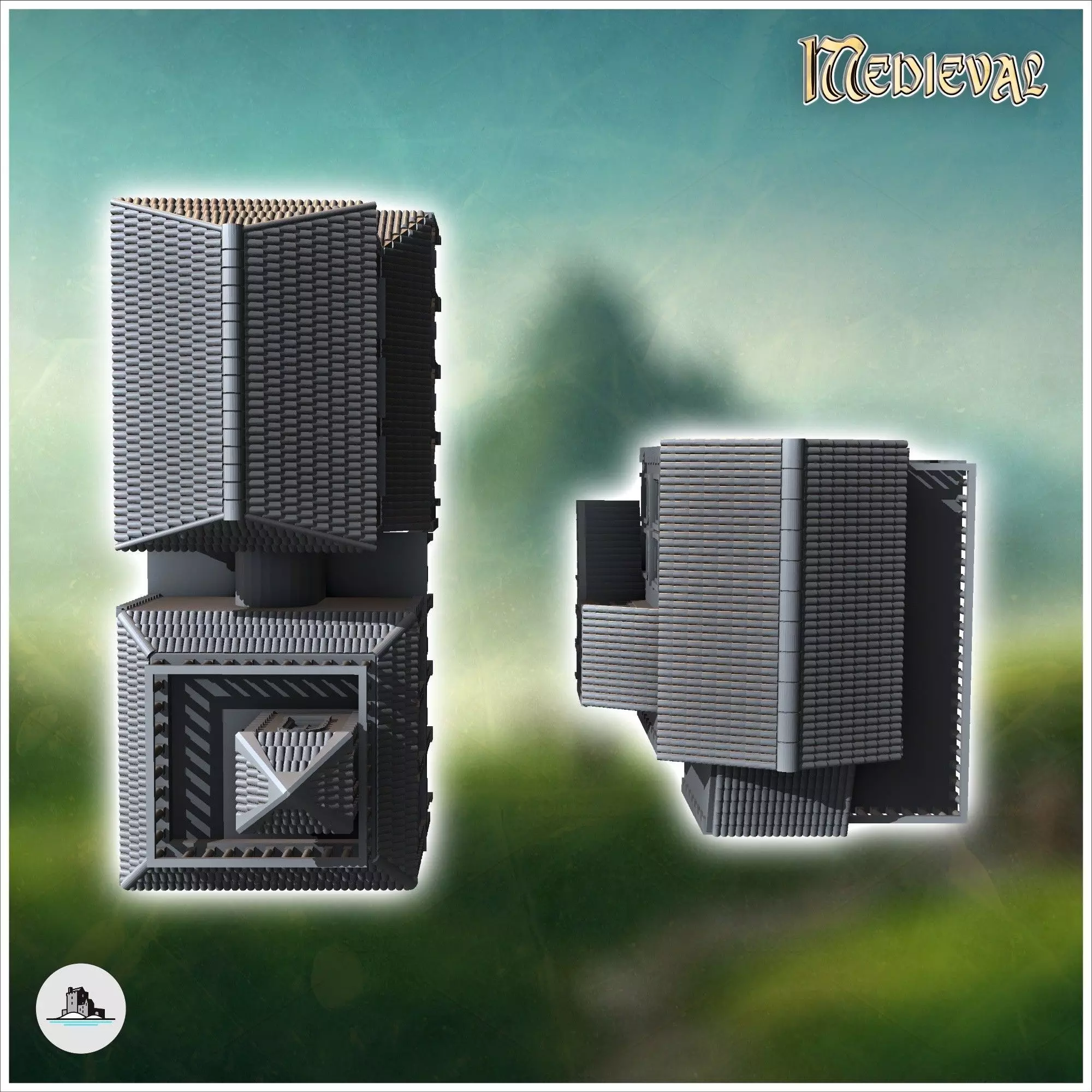 Set of three Venetian houses with large columned awnings 2 - Med 3D print model_5