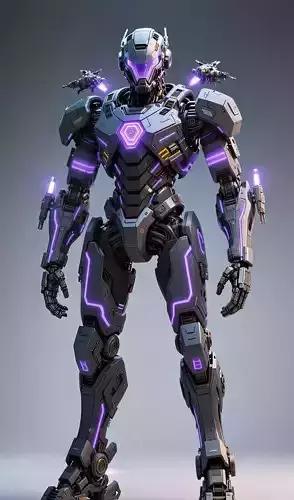 Purple Light Mech 3D Model Robot Glowing Lines Sci-Fi Design Low-poly 3D model