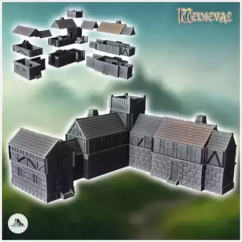 Large medieval building with stone base and wooden corner 3 - Me