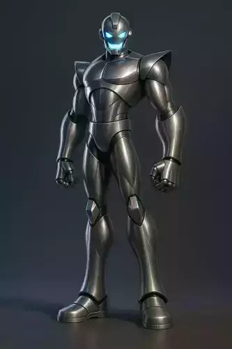 Silver Battle Suit 3D Model Blue Glow Eyes Sci-Fi Design Low-poly 3D model Silver Battle Suit 3D Model Blue Glow Eyes Sci-Fi Design Low-poly 3D model
