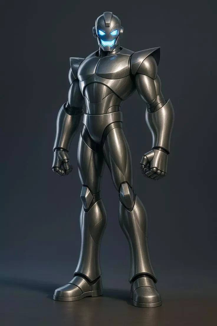 Silver Battle Suit 3D Model Blue Glow Eyes Sci-Fi Design Low-poly 3D model_0