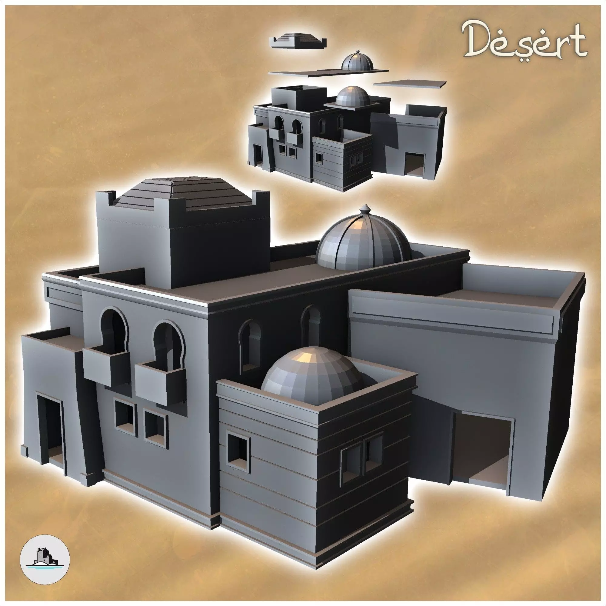 Desert house with roof domes and multiple terraces 11 - Medieval 3D print model_0