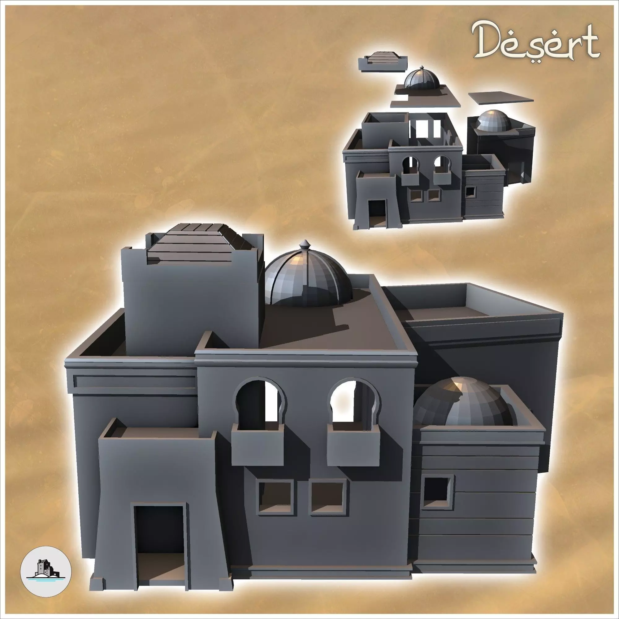 Desert house with roof domes and multiple terraces 11 - Medieval 3D print model_1