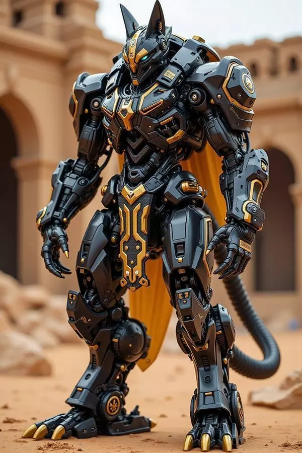 Black Gold Mech 3D Model Egypt Cat Ears Desert Sci-Fi Design Low-poly 3D model_0