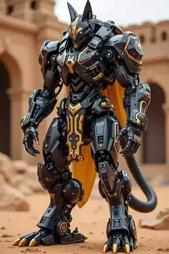 Black Gold Mech 3D Model Egypt Cat Ears Desert Sci-Fi Design Low-poly 3D model Black Gold Mech 3D Model Egypt Cat Ears Desert Sci-Fi Design Low-poly 3D model