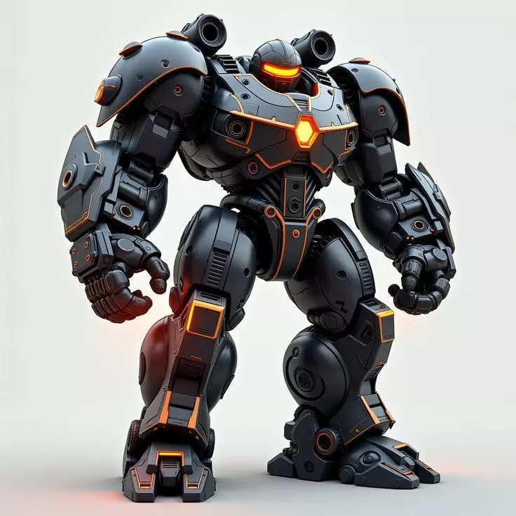 Black Orange Mech 3D Model Robot Glowing Core Sci-Fi Design Low-poly 3D model_0