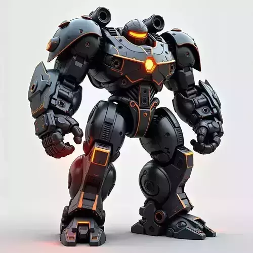 Black Orange Mech 3D Model Robot Glowing Core Sci-Fi Design Low-poly 3D model