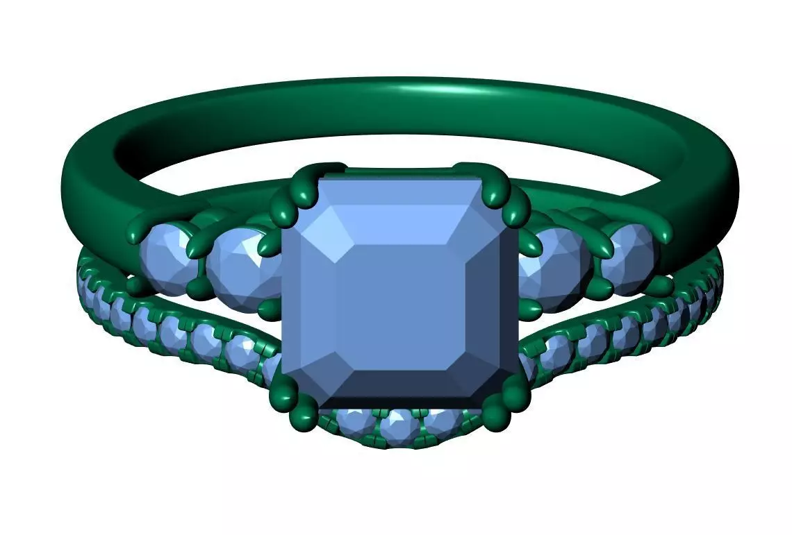 Asscher Engagement Ring 3D print model_11