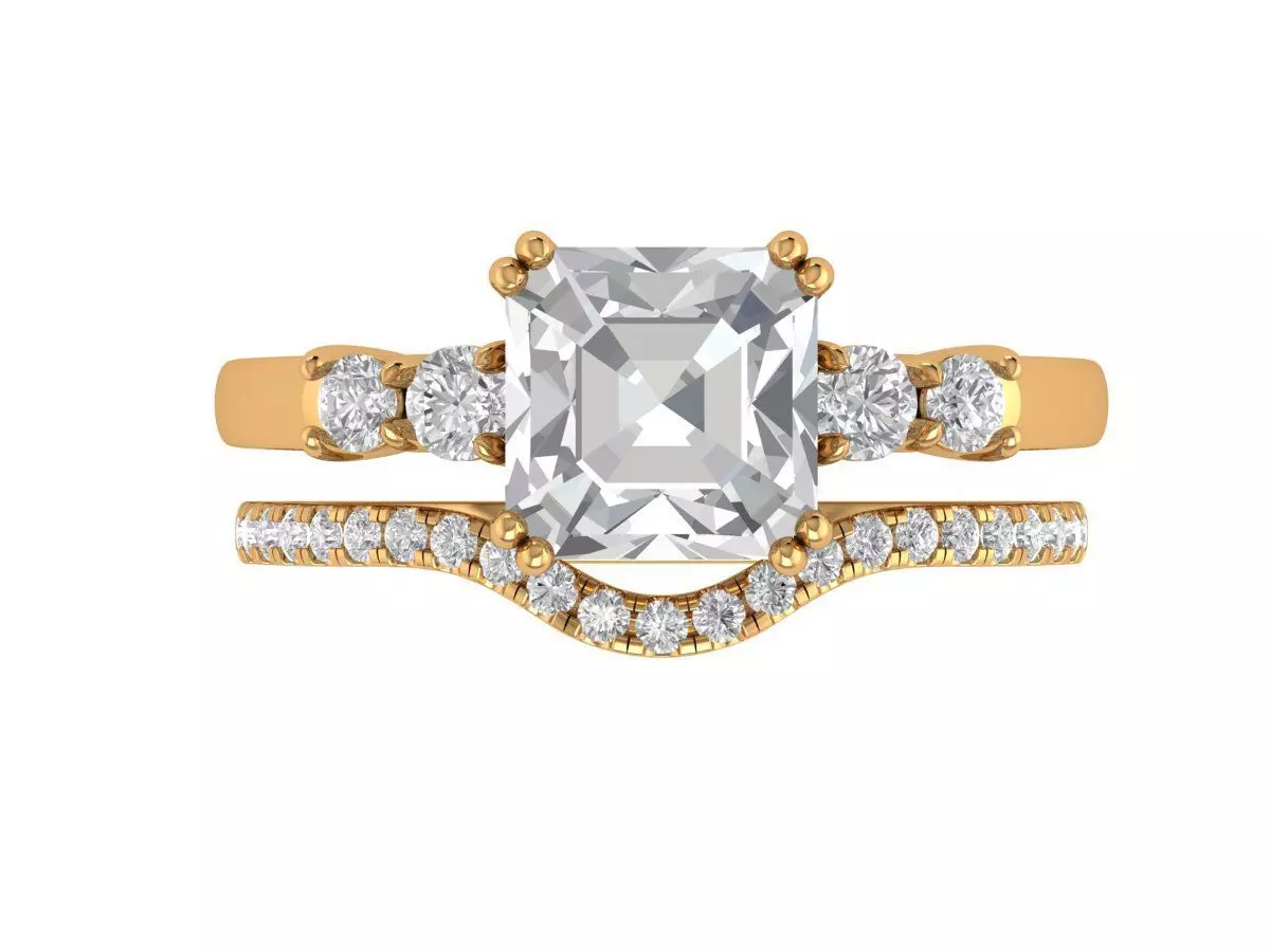 Asscher Engagement Ring 3D print model_3