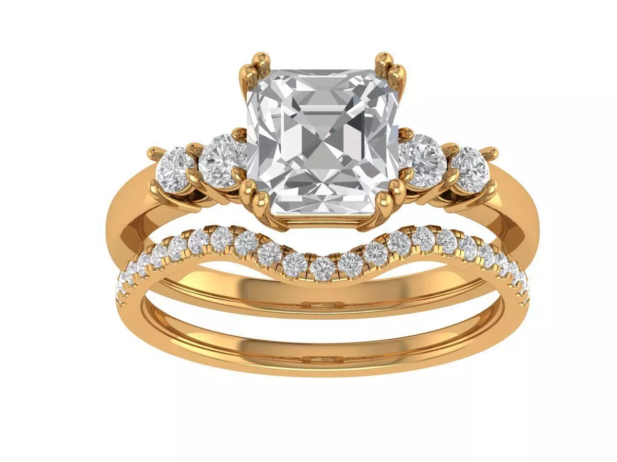 Asscher Engagement Ring 3D print model_0