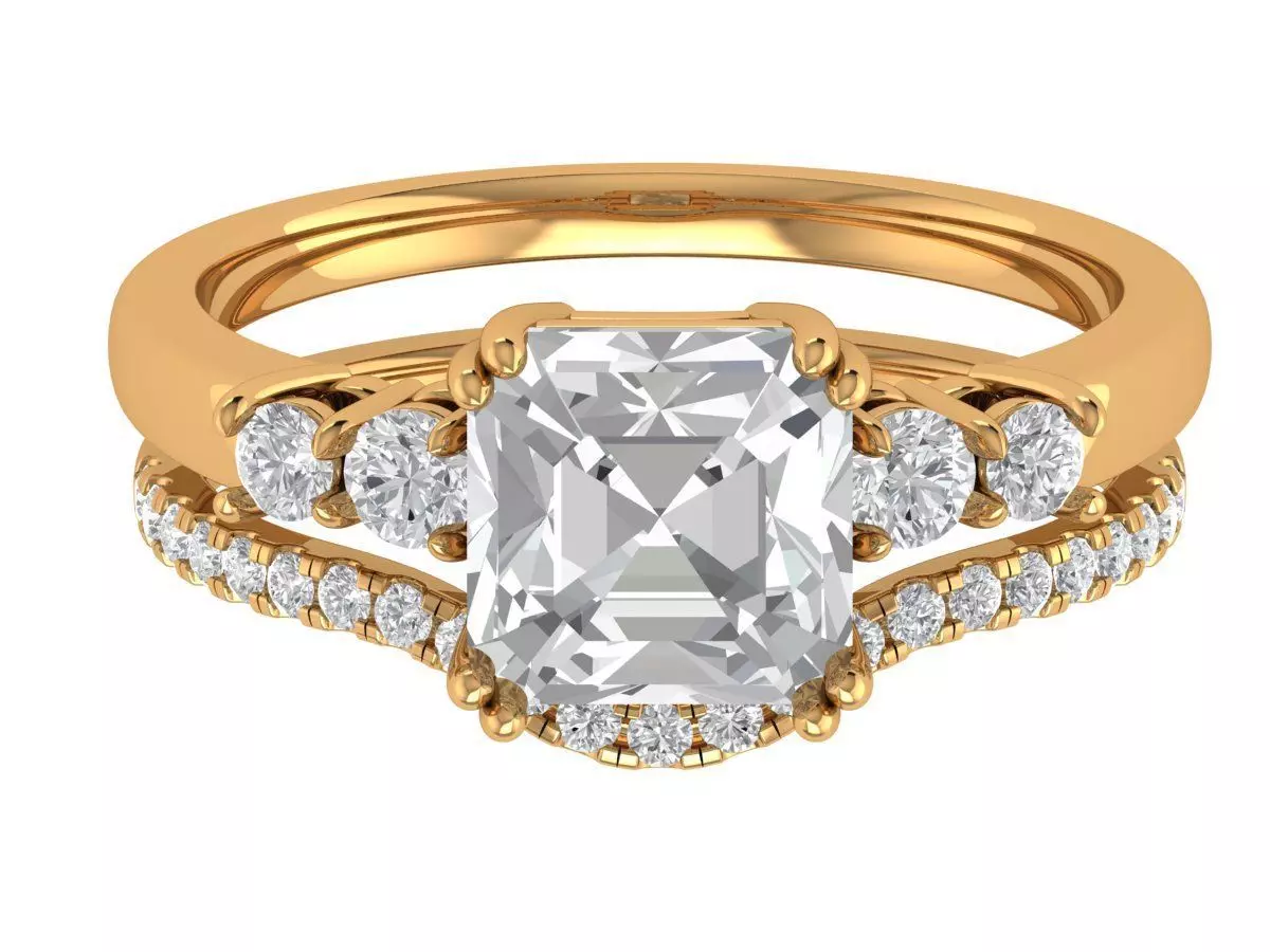 Asscher Engagement Ring 3D print model_1