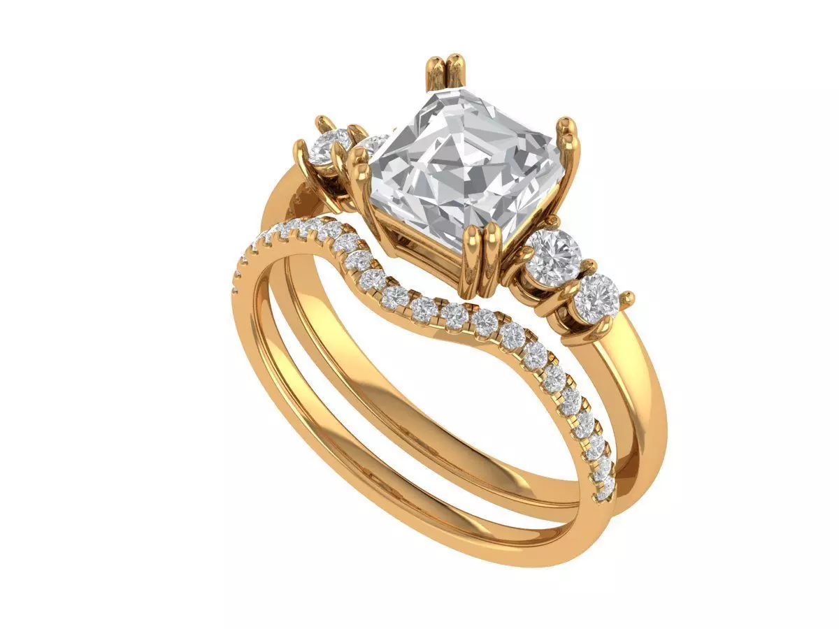 Asscher Engagement Ring 3D print model_4