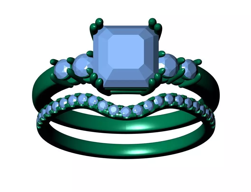 Asscher Engagement Ring 3D print model_12