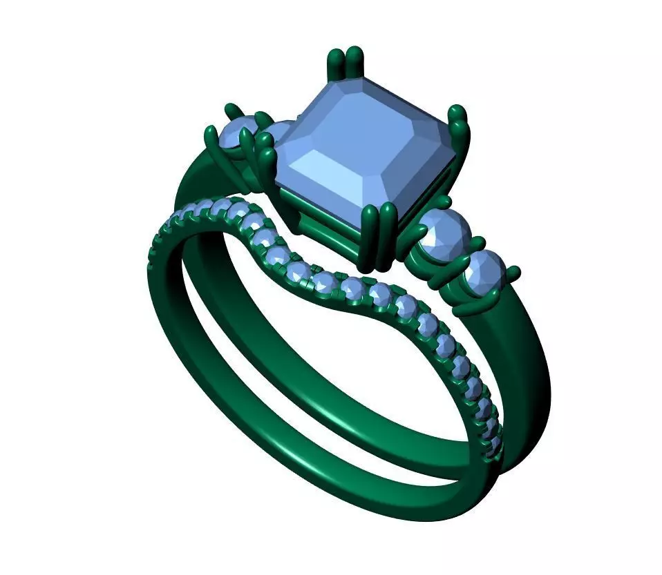 Asscher Engagement Ring 3D print model_8